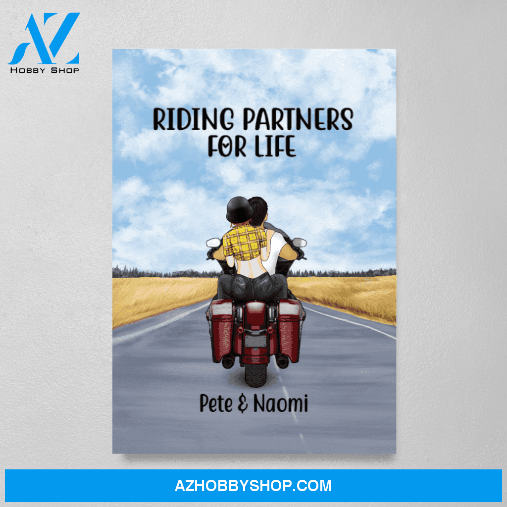 Personalized Poster/Canvas, Couple Riding One Motorcycle, Custom Gift for Bikers