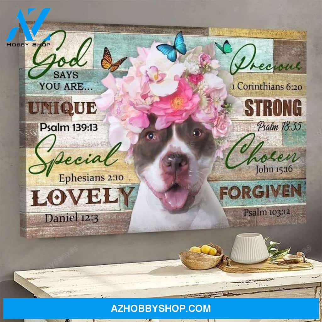 Pit bull and flowers - God says you are Landscape Canvas Prints - Wall Art