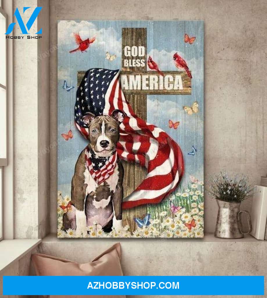 Pit bull - God bless America Pitbull Portrait Canvas Prints - Wall Art