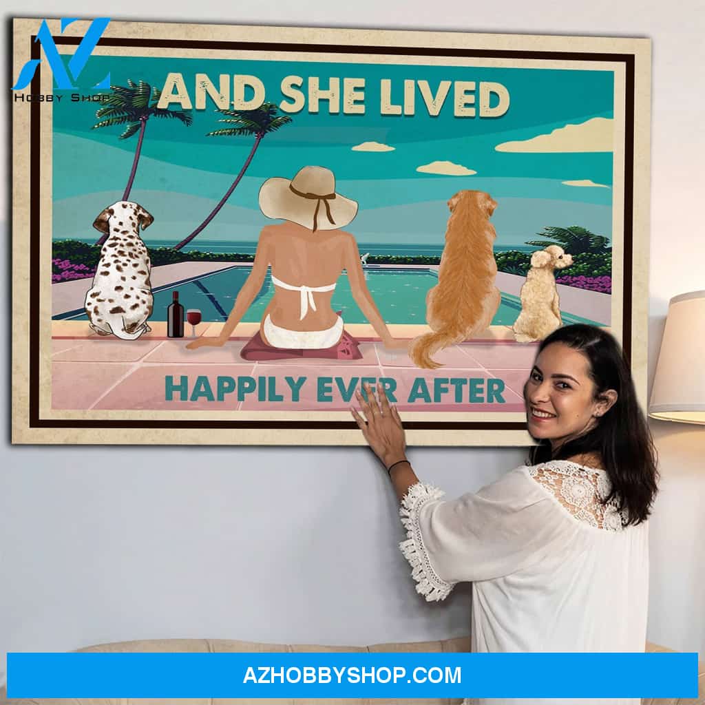 Pool, Wine and Dogs - Personalized Custom Canvas