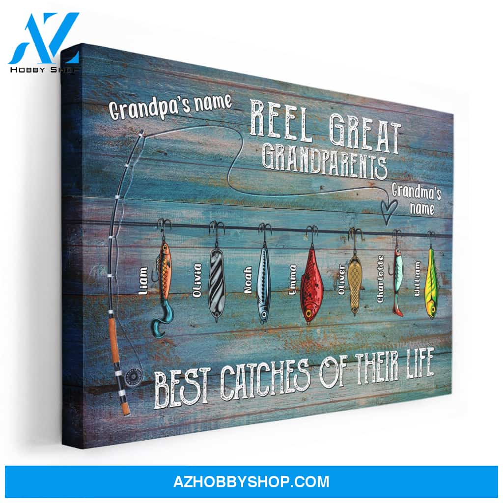 Reel Great Grandparents Best Catches Of Their Life, Family Custom Canvas, Gift For Grandparents, Grandma, Grandpa, Grandmother, Grandfather, Fishing Lovers, Fisherman