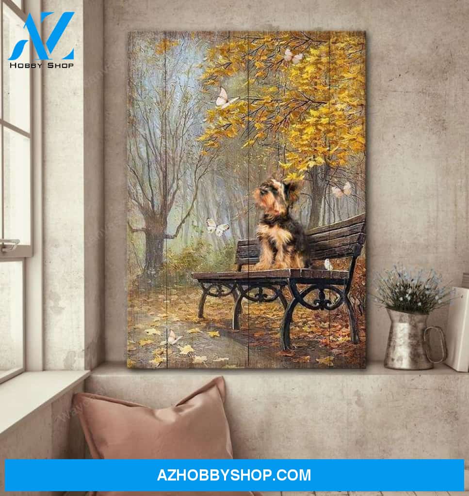 Waiting in a beautiful park Yorkshire Terrier Portrait Canvas Prints - Wall Art