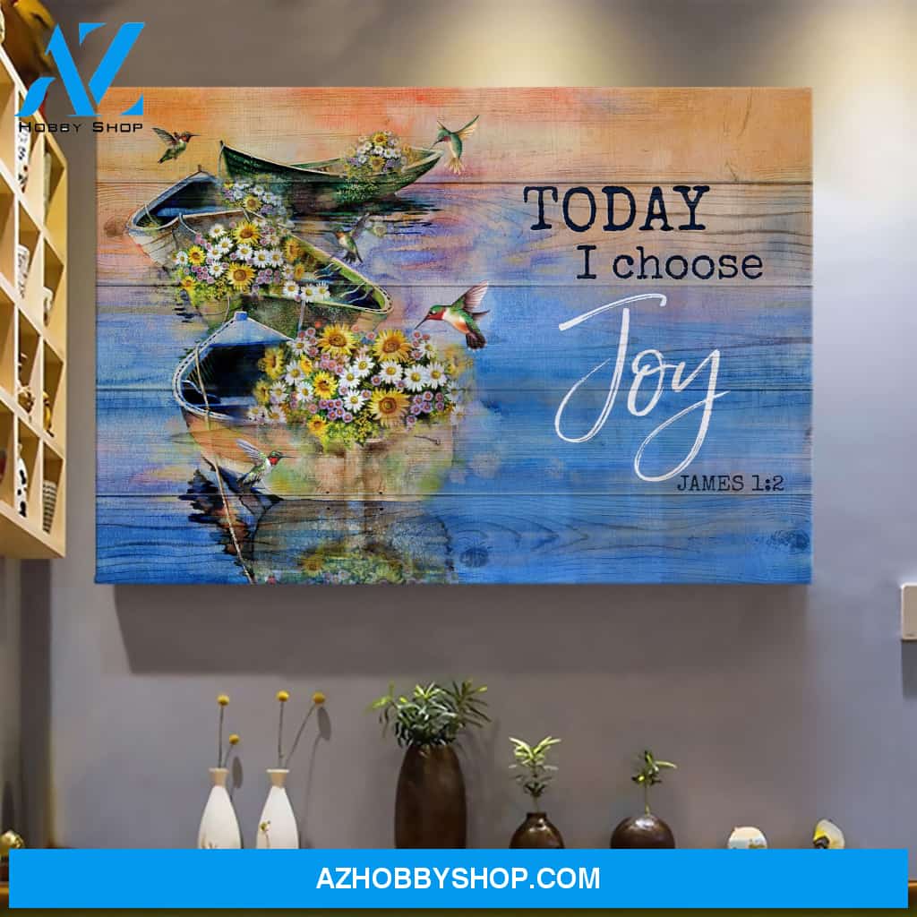 Wooden boat carrying flowers - Today I choose joy - Jesus Landscape Canvas Prints - Wall Art