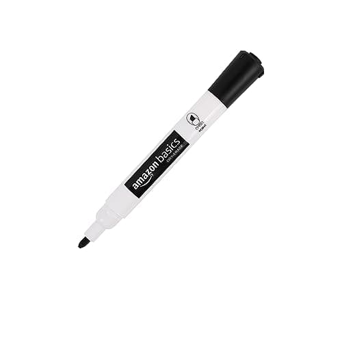 Amazon Basics Lowe-Odor Dry Erase Whiteboard Markers, Chisel Tip, Quick-Dry, Black, 12-Pack