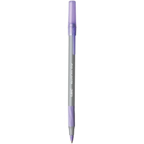 BIC Round Stic Grip Xtra Comfort Fashion Ball Point Pen; Purple; 12 Pack