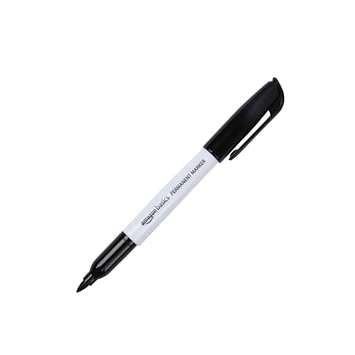 Amazon Basics Fine Tip Permanent Markers for Writing, Drawing, Quick Drying, Office, School, and Home Use, Black, 12 Pack