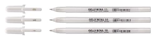 SAKURA Gelly Roll Basic White Gel Pen Set of 3, Assorted Sizes | Opaque Pens for Highlights, Drawing & Crafts