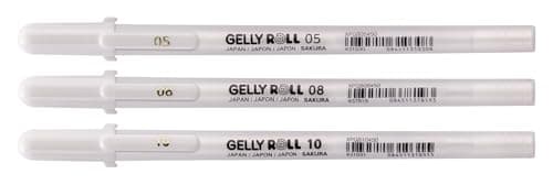 SAKURA Gelly Roll Basic White Gel Pen Set of 3, Assorted Sizes | Opaque Pens for Highlights, Drawing & Crafts