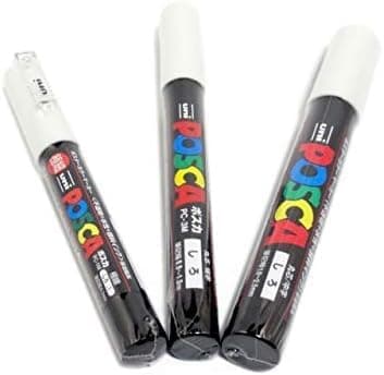Uni POSCA White Fine Paint Marker Pens, 3 Different Point Sizes per Pack: PC-1M(0.7 mm), PC-3M(0.9~1.3 mm), PC-5M(1.8~2.5 mm) - total 3 pens - Made in Japan