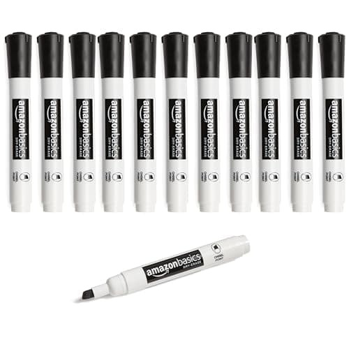 Amazon Basics Lowe-Odor Dry Erase Whiteboard Markers, Chisel Tip, Quick-Dry, Black, 12-Pack