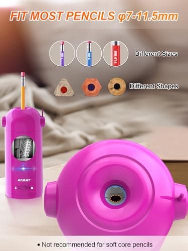 AFMAT Electric Pencil Sharpener, Fully Automatic Pencil Sharpener for Classroom, 7-11.5mm Colored/Jumbo Pencils, Auto in & Out, Rechargeable Hands-Free Sharpener for Home Office PSX5, Pink