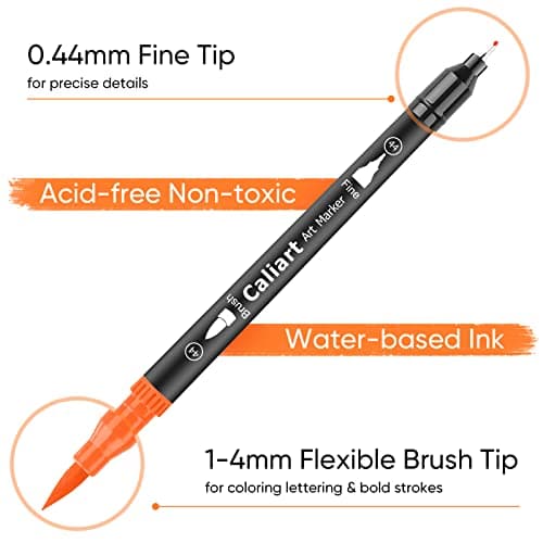 Caliart 34 Double Tip Brush Pens Art Markers, Artist Fine & Brush Pen Coloring Markers for Adult Book Cards Drawing Craft Kit Teacher Office Supplies