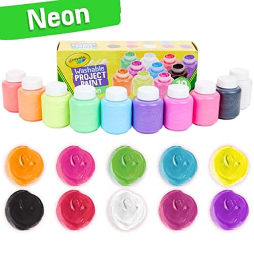 Crayola Washable Kids Paint, 10 Neon Paint Colors, 2 Oz Bottles, Gift
