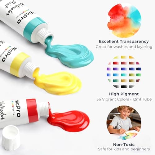 Nicpro Watercolor Paint Set for Adults, 36 Colors Watercolor Tube (12ml,0.4oz) with10 Paint Brushes, 25-Sheet Watercolor Paper Book, Palette, Water Color Painting Supplies for Artists Beginners Gift
