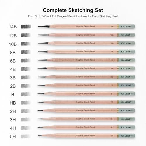 KALOUR 18-Piece Professional Sketch Pencil Set - Includes 5H to 14B Pencils, Vinyl Eraser, Kneaded Eraser,Sharpener and Paper Blending Stump - Ideal for Artists and Beginners