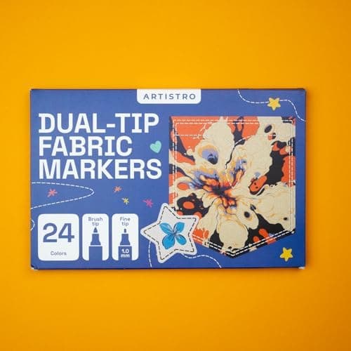 ARTISTRO 24 Dual-Tip Fabric Markers - Fabric Decorating Kit - Permanent for Clothes - Acrylic Paint Pens for Sneakers, Bags, Shoes, Textile, Canvas, Sewing, Craft, DIY - Brush and Fine Tip