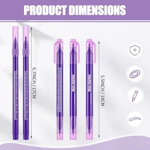 Zonon 5 Pieces Tattoo Tip Markers Skin Marker Pen Tattoo Pen in 0.5 mm and 1 mm with Paper Ruler for Skin, Eyebrow, Lips (2 Single Head, 3 Double Heads)