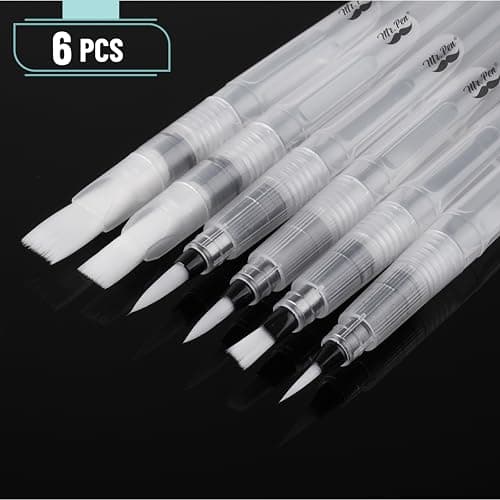 Mr. Pen- Watercolor Brush Pens, 6 pcs, 3 x Point Tips and 3 x Flat Tips Styles, Nylon Bristles, Refillable Watercolor Pens for Acrylic, Gouache, Crayons, Ideal for Artists, Drawing, Sketching