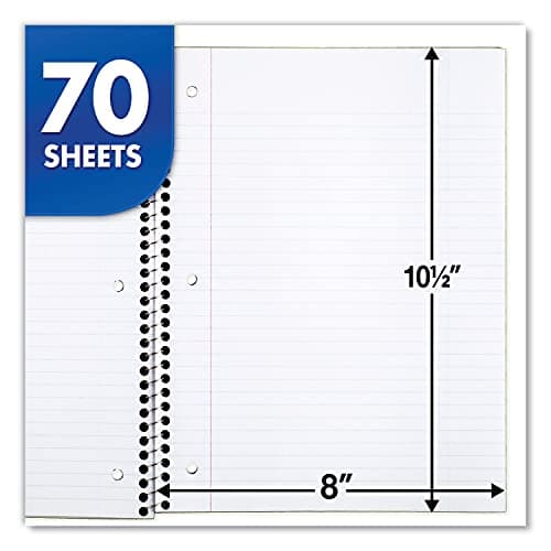 Mead Spiral Notebook, 1 Subject, College Ruled Paper, 7-1/2" x 10-1/2", 70 Sheets per Notebook, Colors Will Vary, 6 Pack (73065)