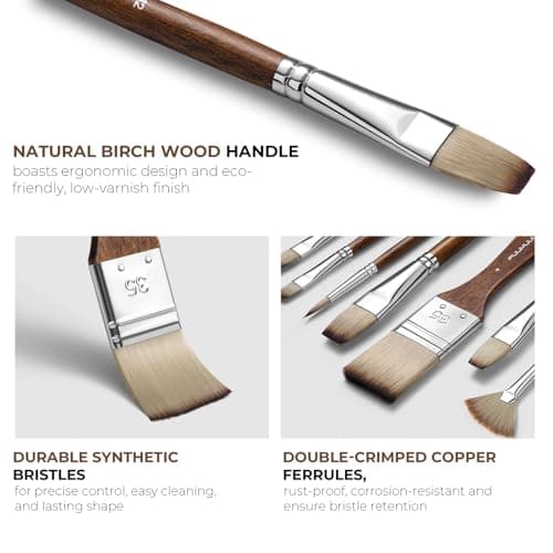 Fuumuui 25pcs Paint Brush Set, Professional 9 Shapes with Wide Flat, Filbert, Fan, Dagger, Cat Tongue, Round, Angle, Rigger for Acrylic Oil Watercolor | Includes Palette Knife & Waterproof Canvas Roll