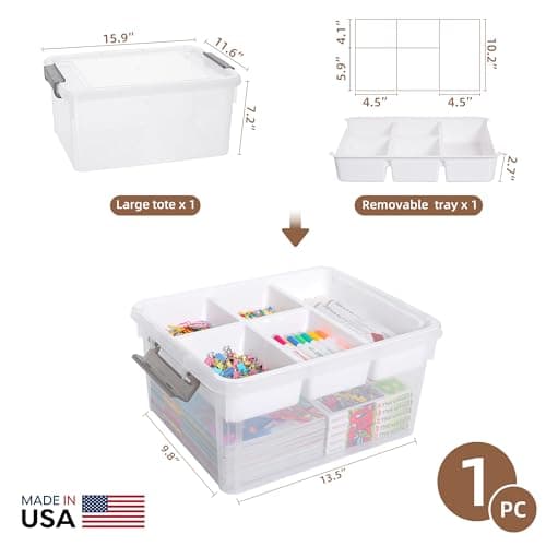 Citylife 17 QT Plastic Storage Box with Removable Tray Craft Organizers and Storage Clear Storage Container for Organizing Bead, Tool, Sewing, Playdoh