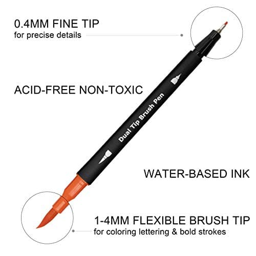 Piochoo Dual Brush Marker Pens,24 Colored Markers,Fine Point and Brush Tip for Adult Coloring Books Bullet Journals Planners,Note Taking Coloring Writing
