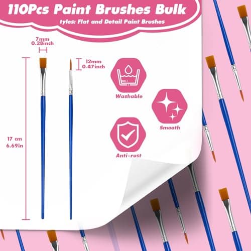 ZRLEI Small Paint Brushes Bulk, 110 Pcs Flat Tip Round Acrylic Paint Brushes for Kids Classroom Acrylic Watercolor Canvas Face Painting Touch Up