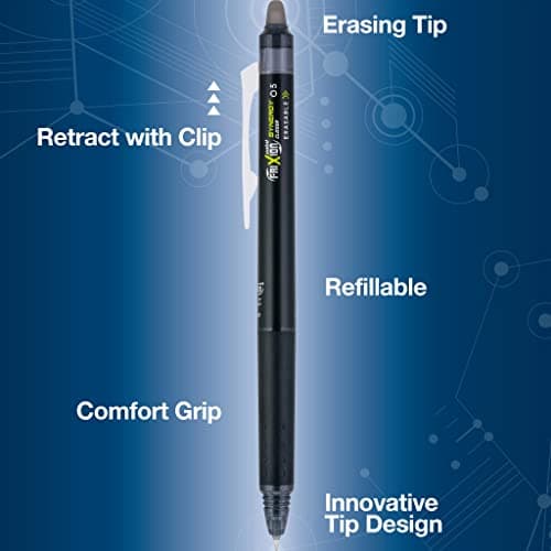 Pilot FriXion Synergy Clicker Erasable, Refillable, Retractable Gel Ink Pens, Extra Fine Point 0.5 mm, Pack of 10, Assorted Colors, FriXion Erasable Pens 0.5 - Ideal for School & Office Writing
