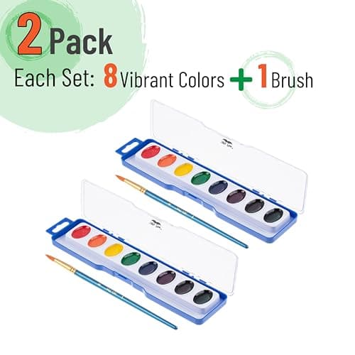 Mr. Pen- Washable Watercolors, 2 Pack, 8 Colors with Paint Brush, Watercolor Paint Set, Water Color Painting Kids, Watercolors for Kids and Adults