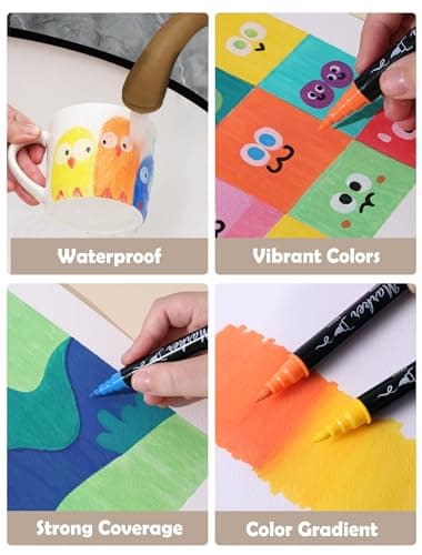 TOSHARE 30 Colors Dual Tip Acrylic Paint Markers, Premium Brush&Fine Acrylic Paint Pens for Rock, Wood, Paper, Fabric, Canvas, Glass,Ceramic,Egg,Scrapbook and DIY Crafts Supplies-Junk Journal Supplies