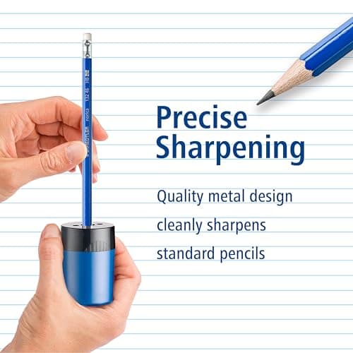 STAEDTLER Pencil Sharpener (1 Pack) with Screw Lid and Tub - No Spill Compact Design for Standard and Colored Pencils, Metal Blade, Assorted Colors