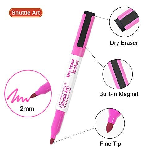 Shuttle Art Dry Erase Markers, 15 Colors Magnetic Whiteboard Markers with Erase,Fine Point Perfect For Writing on Whiteboards, Dry-Erase Boards,Mirrors for School Office Home
