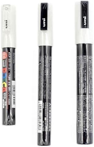 Uni POSCA White Fine Paint Marker Pens, 3 Different Point Sizes per Pack: PC-1M(0.7 mm), PC-3M(0.9~1.3 mm), PC-5M(1.8~2.5 mm) - total 3 pens - Made in Japan