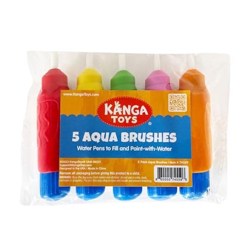 5 Multi-Color Aqua Brushes, Paint with Water Brush Set, Replacement Water Doodle Wow Pens by Kanga Toys for Drawing Books or Magic Mats, for Kids Ages 3+
