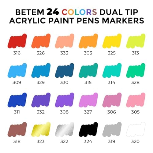 Betem 24 Colors Dual Tip Acrylic Paint Markers, Fabric Decorating Kits Premium Water-Based Acrylic Paint Pens Art Supplies for Fabric, Rock, Wood, Glass, Canvas, Ceramic, Teacher Appreciation Gift