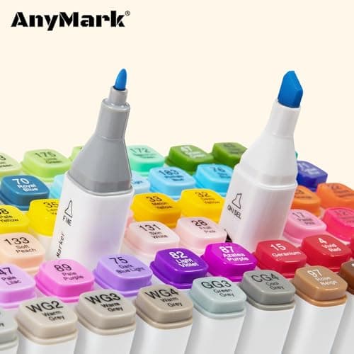 AnyMark Alcohol Markers, 100 Colors Dual Tip Art Coloring Markers Set for Adult Book Drawing Sketching Painting, Chisel & Fine, White Penholder