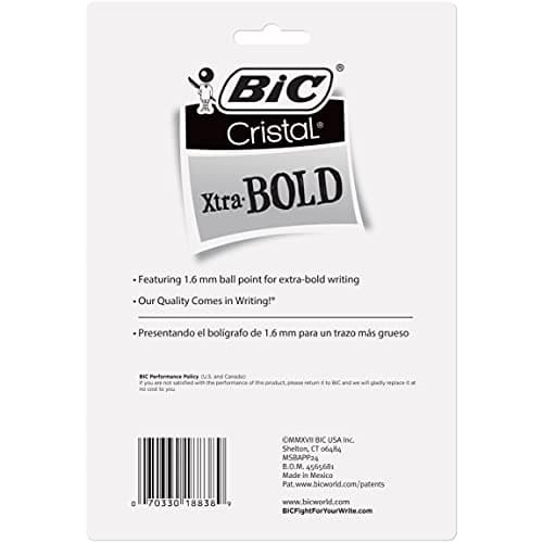 BIC Cristal Xtra Bold Ballpoint Pens, Bold Point (1.6mm) For Vivid And Dramatic Lines, Assorted Colors, 24-Count Pack, Perfect Ink Pens