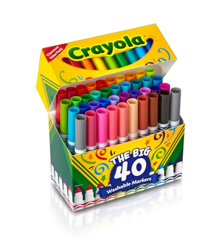 Crayola Ultra Clean Washable Markers (40ct), Broad Line Colored Markers for Kids, Coloring Book & Art Marker Set, Gifts for Kids. Ages 3+