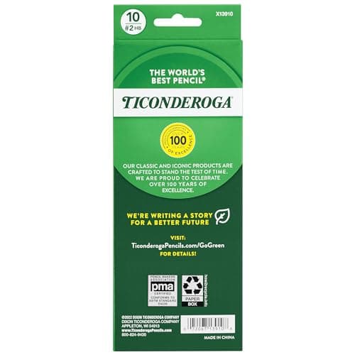 Ticonderoga X13910 Striped Wood-Cased Pencils, 2 HB Soft, Pre-Sharpened, 10 Count, Assorted Colors