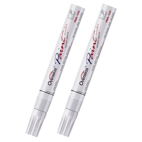 Overseas Permanent Paint Pens White Markers - 2 Pack Single color Oil Based Paint Markers, Medium Tip, Quick Drying and Waterproof Marker Pen for Metal, Rock, Wood, Plastic, Canvas, Rubber, Glass