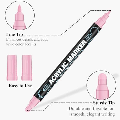 REALZEVA Acrylic Paint Markers, 24 Colors Dual Tip Acrylic Paint Pens for Rock Painting, Fabric, Wood, Canvas, Stone, Glass, Scrapbook, DIY Crafts & Art Supplies - Card Making Supplies.