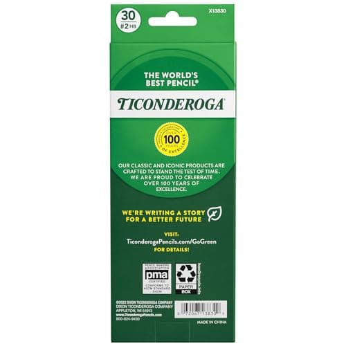 Ticonderoga Wood-Cased Pencils, Pre-Sharpened, #2 HB Soft, Yellow, 30 Count