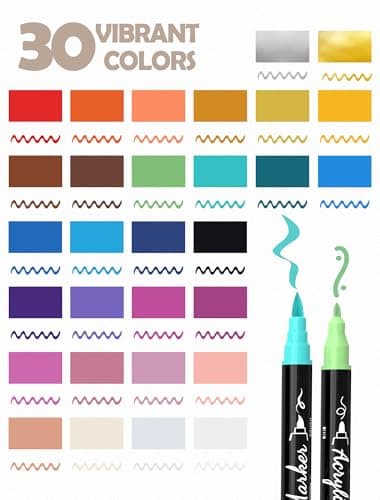 TOSHARE 30 Colors Dual Tip Acrylic Paint Markers, Premium Brush&Fine Acrylic Paint Pens for Rock, Wood, Paper, Fabric, Canvas, Glass,Ceramic,Egg,Scrapbook and DIY Crafts Supplies-Junk Journal Supplies