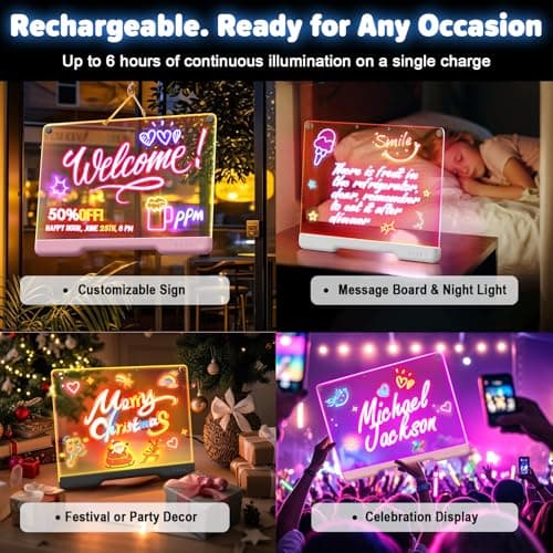 16-Inch Rechargeable LED Drawing Board, 9-Color Light Modes, Neon Art Dry Erase Light Up Doodle Glow Pad with Built-in Stand, Sketching Gift Toy for Kids/Girls/Teens, 7 Markers & Tracing Book