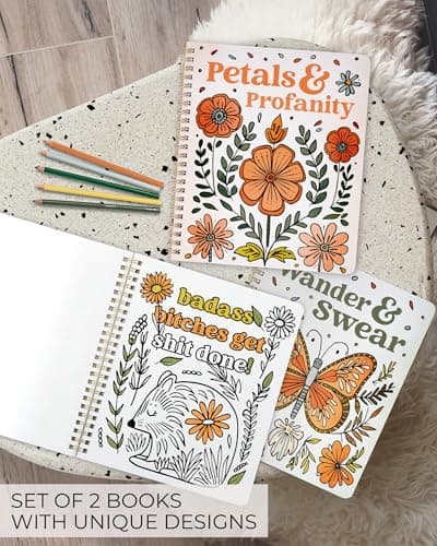 Beautiful Coloring Book Set of 2 for Adult Relaxation - Funny Coloring Books with Floral Designs for a lot of Laughs - The Perfect Stress-Relieving Gift for Women