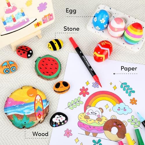 Pagather 24 Colors Acrylic Paint Markers, Dual Tip with Fine Tip and Brush Tip Pens for Stone, Wood, Calligraphy, Canvas, Ceramic, Metal, Glass, Rock Painting, DIY Crafts