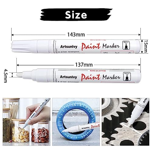 Artsunlvy White Paint Pens marking pens Permanent Markers - 2 Pack Oil Based Waterproof Markers for Tire, Rubber,Wood, Rocks, Metal, Canvas,Plastic, Dark Surface,Craft office Supplies,Medium Point