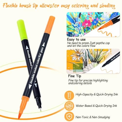MIN CI 48 Colors Markers, Dual Tip with Fine Tip and Brush Tip Pens for Adult Coloring Book, Dual Brush Coloring Markers, Art Supplies Marker s Kit for Calligraphy, Drawing, DIY Crafts