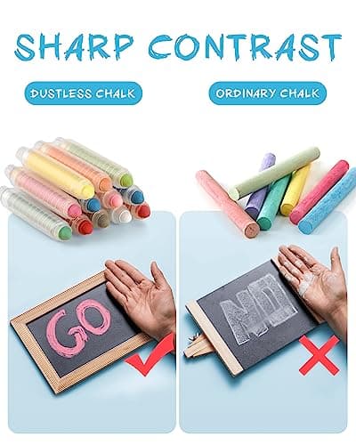 NewFamily Dustless Chalk for Kids, Colored Sidewalk Chalk With Holder,Non-Toxic Washable Toddlers Chalks Drawing Writing for Outdoor Art Play,Blackboard(12 Pcs)