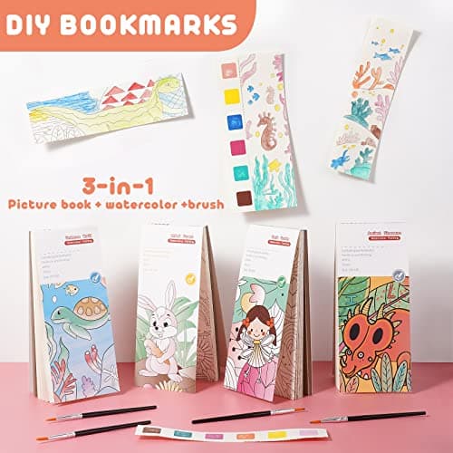 Cavnewt Pocket Watercolor Painting Book,21-Pages,Travel Paint Watercolor Coloring Book Set for Kids 3-8 Years Old,Boys and Girls Party Birthday Thank You Exchange Art Craft Gifts-Undersea World